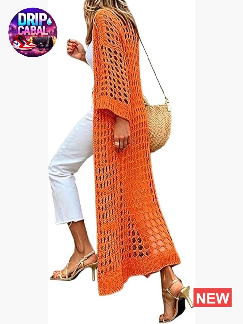Lightweight Crochet Open Front Cardigan Sweater 3/4 Sleeve Kimono